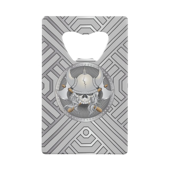 Viking Warrior Skull Credit Card Bottle Opener (Front)