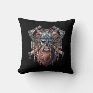Viking Warrior Skull Throw Pillow