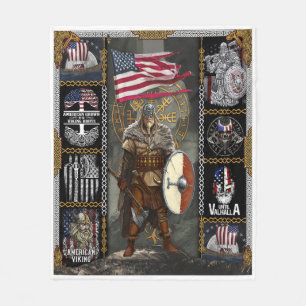 Viking Warrior Standing For American Flag Fleece Blanket