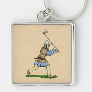 Viking Warrior Wielding Broad-Axe Keychain