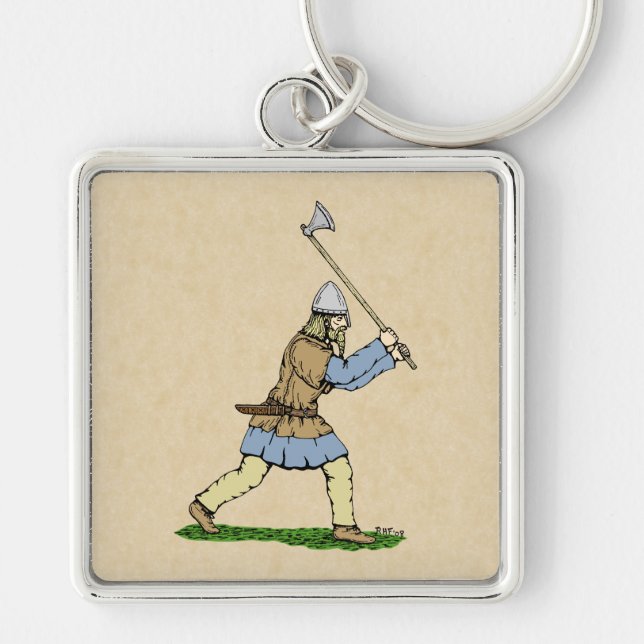 Viking Warrior Wielding Broad-Axe Keychain (Front)