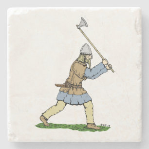 Viking Warrior Wielding Broad-Axe Stone Coaster