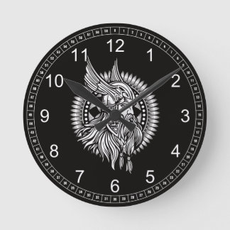 Viking Warrior Winged Helmet Round Clock