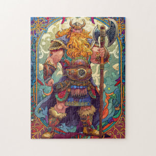 Viking Warrior with Axe Norse Mythology Comic Jigsaw Puzzle