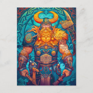 Viking Warrior with Axe Norse Mythology Comic Postcard