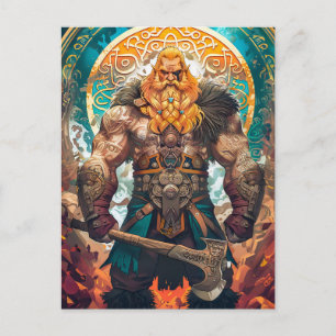 Viking Warrior with Axe Norse Mythology Comic Postcard