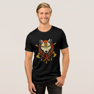 Viking Warrior Wolf   Nordic Wolf with Axes T-Shir Tri-Blend Shirt