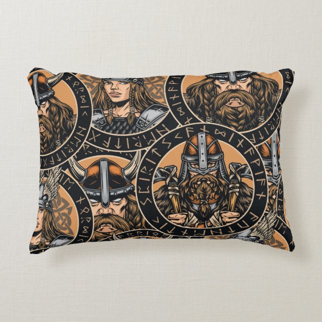 Viking Warriors: Colourful Vintage Pattern Accent Pillow (Front)