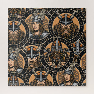 Viking Warriors: Colourful Vintage Pattern Jigsaw Puzzle