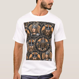 Viking Warriors: Colourful Vintage Pattern T-Shirt