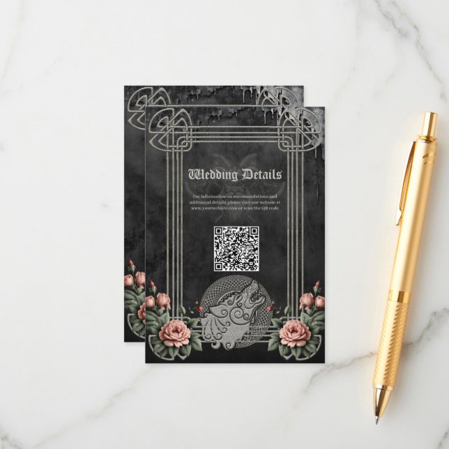 Viking Wolf & Roses. A stylized wolf's head Enclosure Card (Front/Back In Situ)