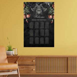 Viking Wolf & Roses. A stylized wolf's head Poster