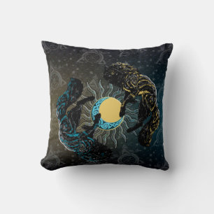 Viking Wolves Sun Moon Norse Mythology Pillow