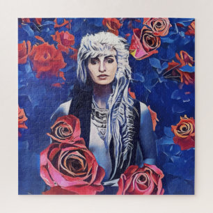 Viking Woman Red Roses Original Abstract Art Jigsaw Puzzle