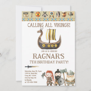 Vikings, calling all Vikings boy birthday invite. Invitation