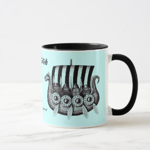 Vikings in Drekar black and white pen ink drawing Mug