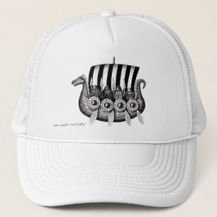 Vikings in Drekar black and white pen ink drawing Trucker Hat