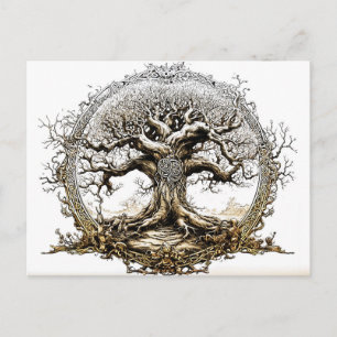 VikingSketch Pen Drawing of a Norse Yggdrasil tree Postcard