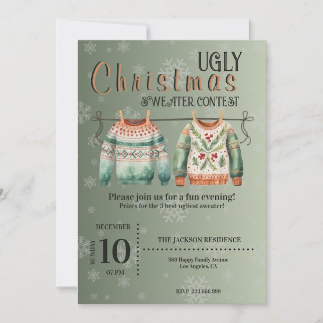 Vilain concours de pull de Noël Invitations sur me (Devant)