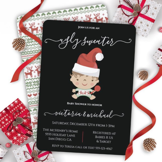 Vilain pull de Noël Baby Shower Invitations (Créateur téléchargé)