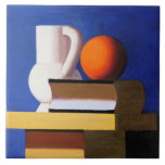 Vilhelm Lundstrom's Modern Painting, Tile<br><div class="desc">Arrangement with White Jug,  Orange and Book,  modern artwork by Vilhelm Lundstrom.</div>