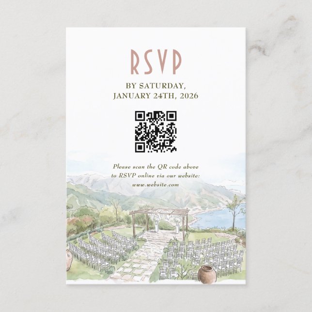 Villa Eva Ravello Wedding RSVP Card with QR Code (Front)