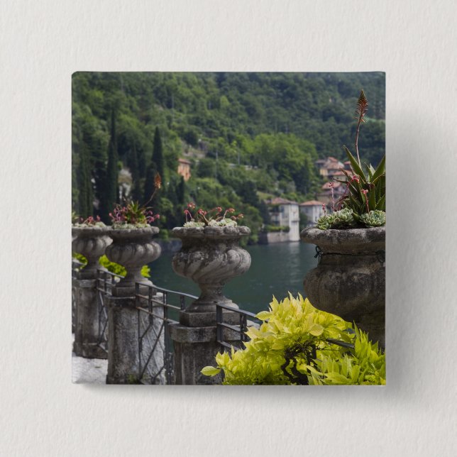 Villa Monastero, gardens and lakefront, Varenna, 2 Inch Square Button (Front)