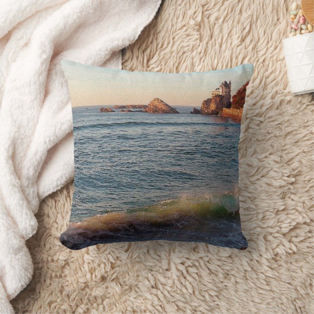 Villa on the Rocks Throw Pillow (Blanket)