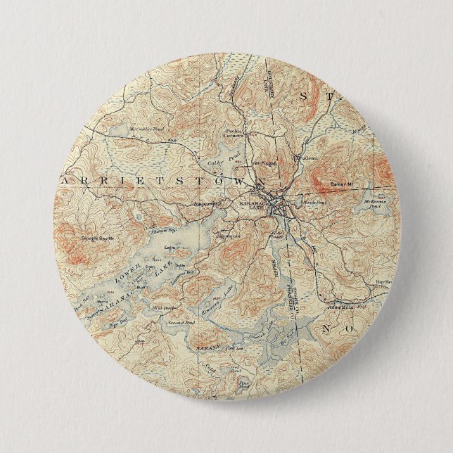 Village and area of Saranac Lake in Adirondacks 3 Inch Round Button (Front)