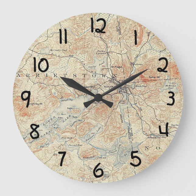 Village and area of Saranac Lake in Adirondacks Large Clock (Front)