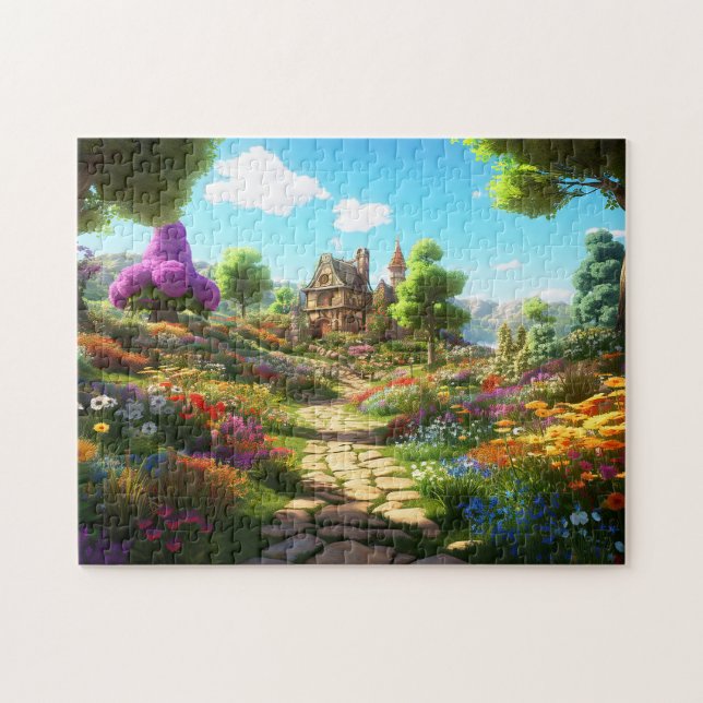 Village Beautiful Green Colourful Girly Spring Jigsaw Puzzle (Horizontal)