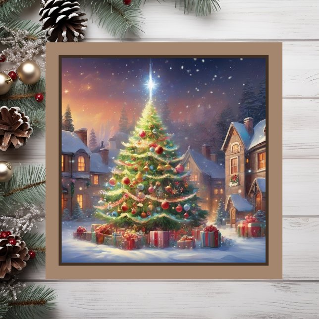 Village Christmas Tree Magnetic Card (Village Christmas tree.)