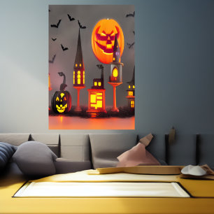 Village citrouille noir et orange   AI Art Poster