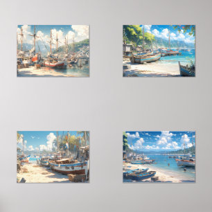 Village côtier avec bateaux de pêche