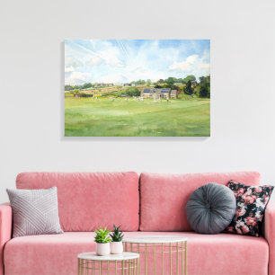 Village Cricket Under Yorkshire Skies Watercolour Canvas Print