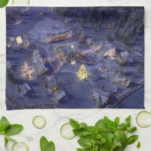 Village de montagne serviette de cuisine de Noël