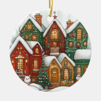 Village de neige en céramique ornement de Noël