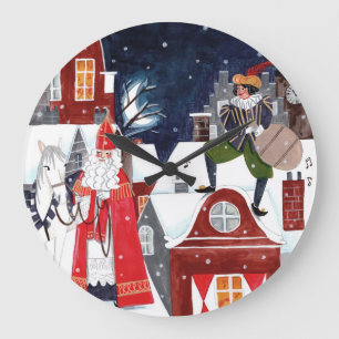 Village de nuit de Sinterklaas Horloge murale de f