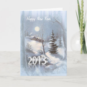 Village d'hiver dans la carte de la nouvelle année
