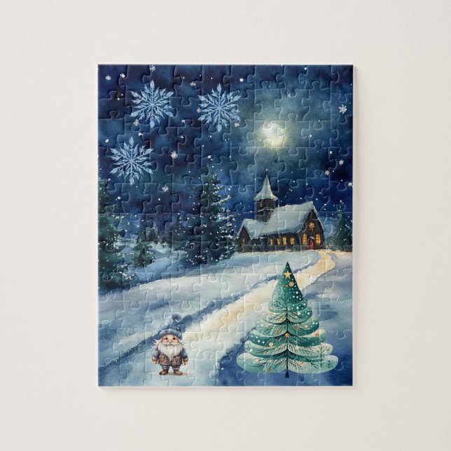 Village d'hiver et Gnome Jigsaw Puzzle (Vertical)