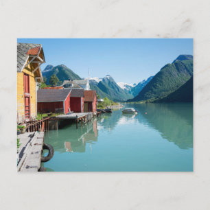 Village du Fjæ et fjord en Norvège carte postale