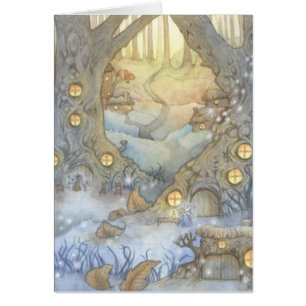 Village féerique - carte d'art d'aquarelle