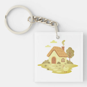 Village, Home, Beautiful Flowers Keychain