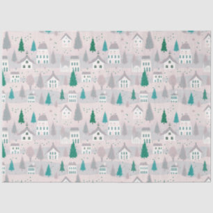 Village Houses Trees Birds Christmas Tissue Paper