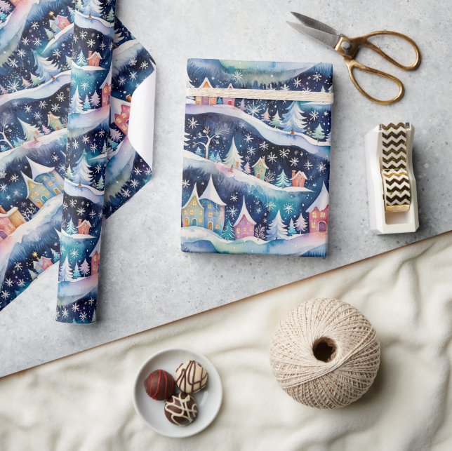 Village in a Snowstorm Holiday Wrapping Paper (Crafts)