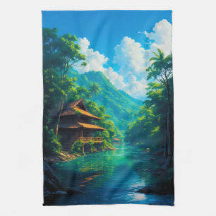 Village in Nature’s Embrace Kitchen Towel