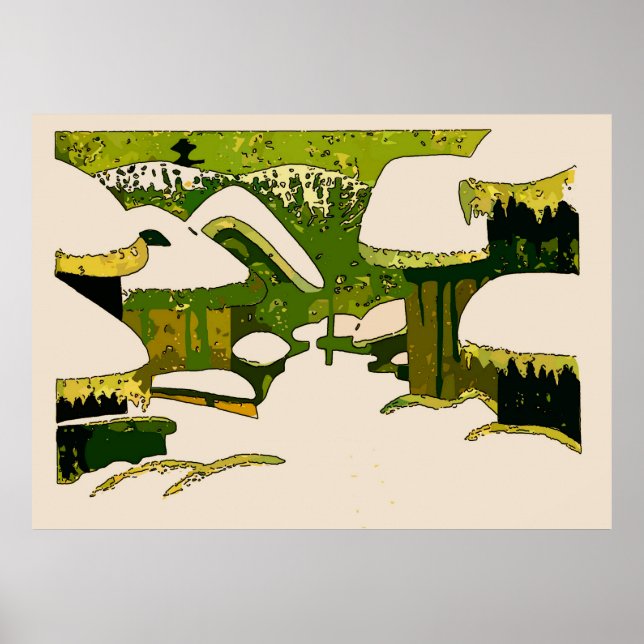 Village In Snow, Abstract Poster (Front)