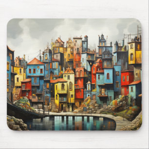 Village Landscape Concept Abstract Colourful Art Mouse Pad