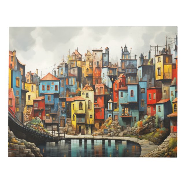 Village Landscape Concept Abstract Colourful Art Notepad (Front)