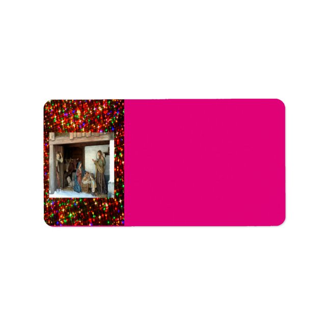 Village Nativity Under Canopy Multi-coloured Stars Label (Front)